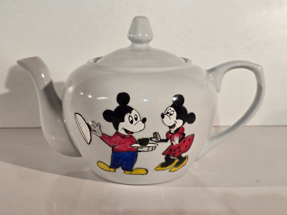 Vintage Mickey & Minnie Teapot Tea Time With A Mouse 12" Ceramic